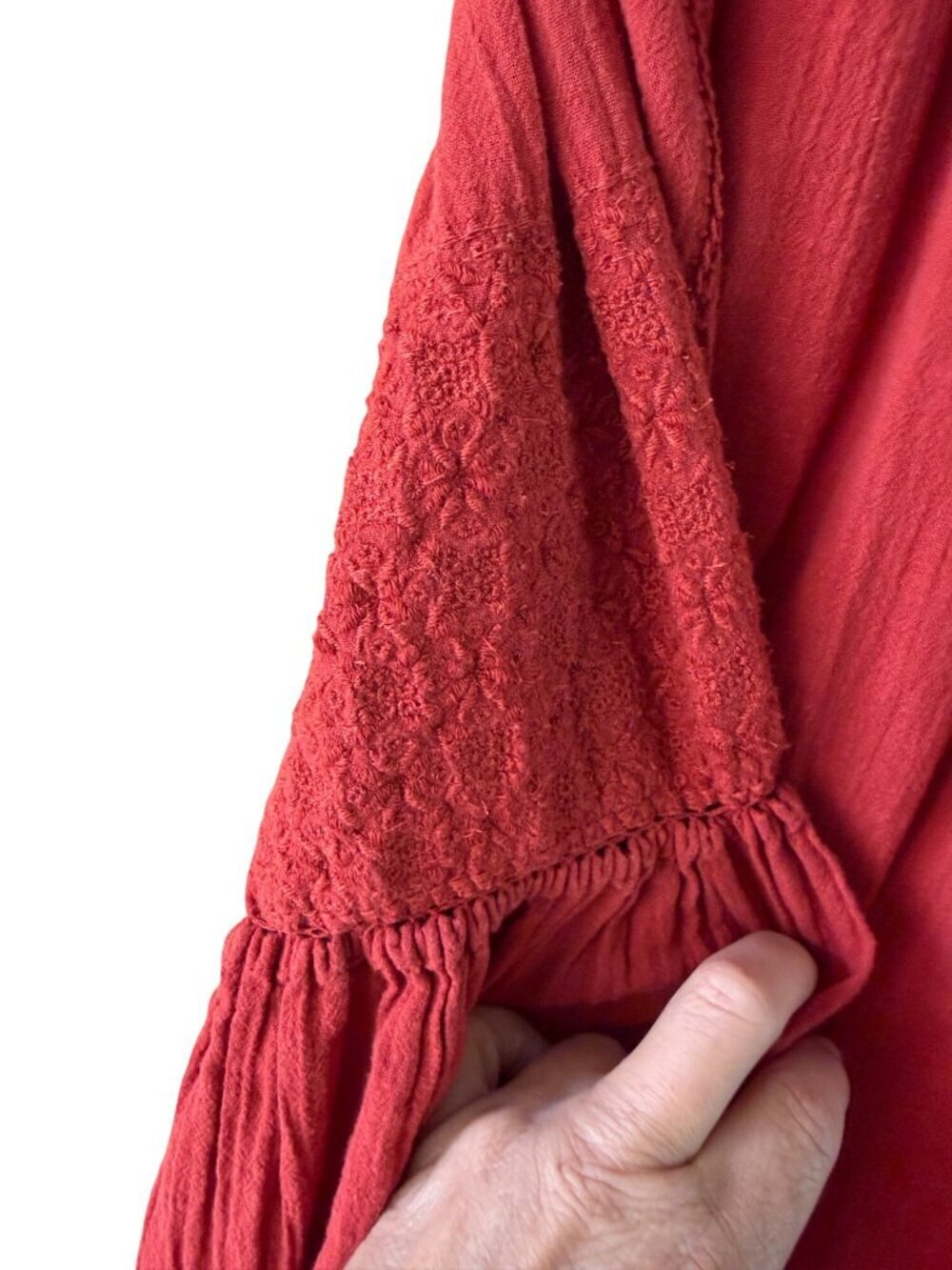 Doen Womens Embroidered Cotton Flowy Blouse Size Small Rust Red Cotton Bohemian - Picture 5 of 13
